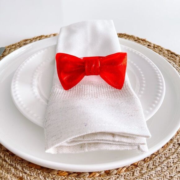 Stylish Bow Napkin Rings – Red Glitter - Handmade - Wedding Party Event Planner - Picture 8 of 13
